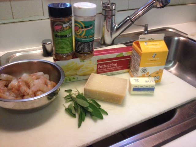 Shakin' the Tree Alfredo with Bayou-ish Shrimp ingredients