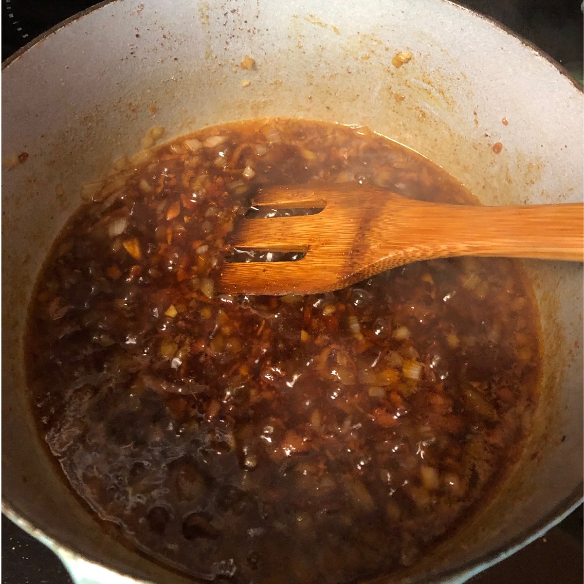Cook, stirring often, until reduced and thickened into a “Jam” type of consistency