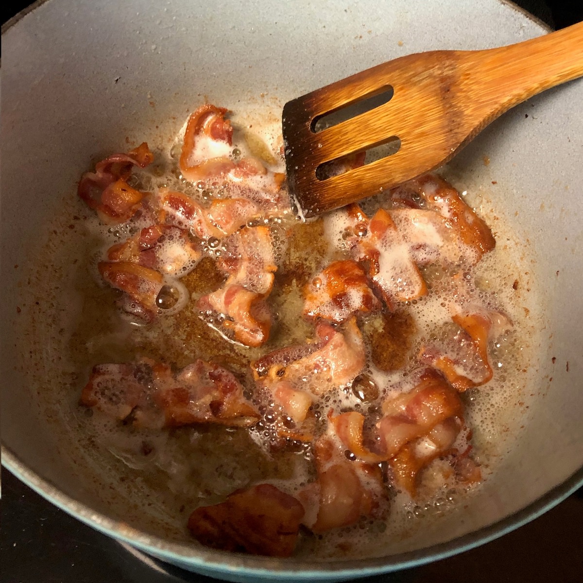 Cook bacon until crispy