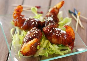 Grilled bacon-wrapped shrimp