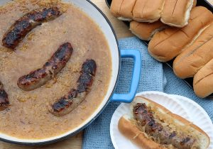 Beer-braised brats with IPA Hop seasoning