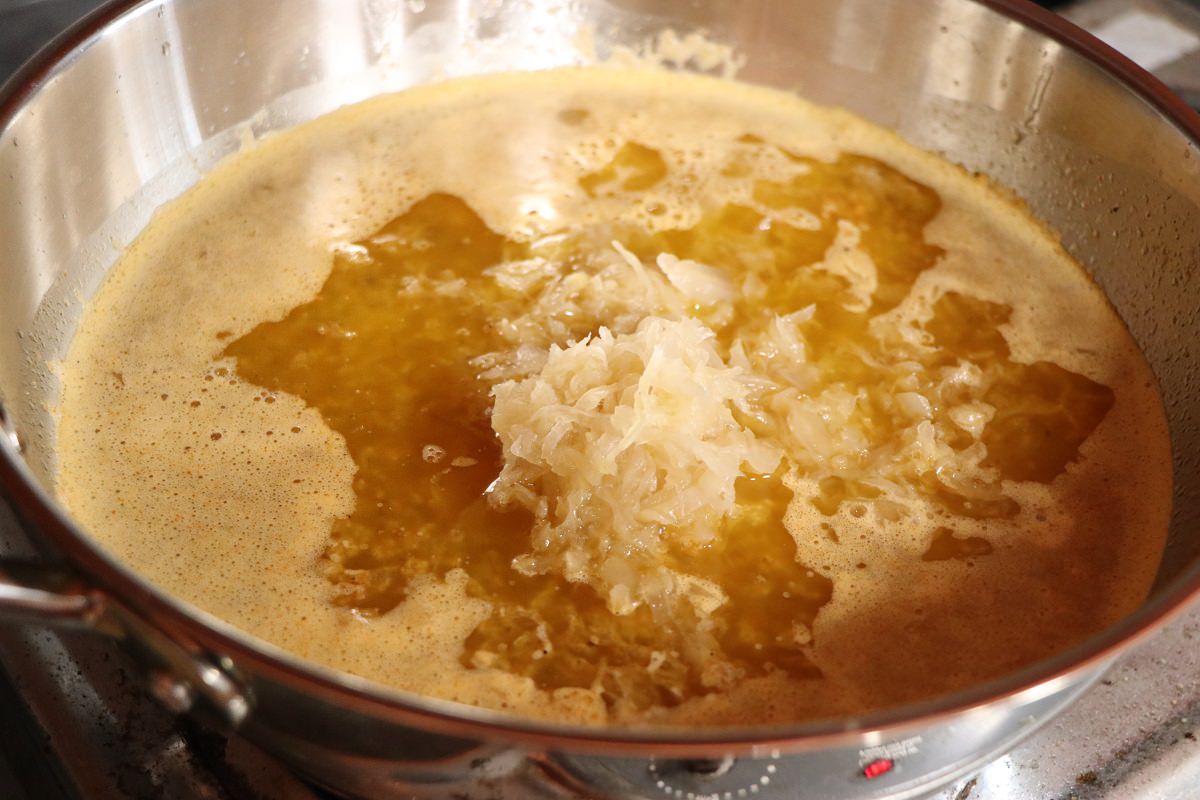 Add sauerkraut and mix in IPA seasoning