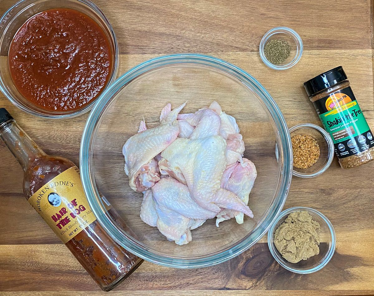 Ingredients for Bloody Mary Chicken Wings with Creamy Horseradish Dip