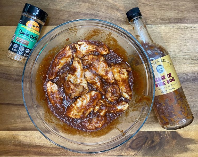 Toss chicken wings with bloody Mary sauce