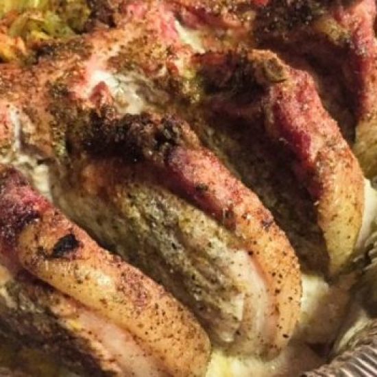 Bone in Pork Roast with Stuffing