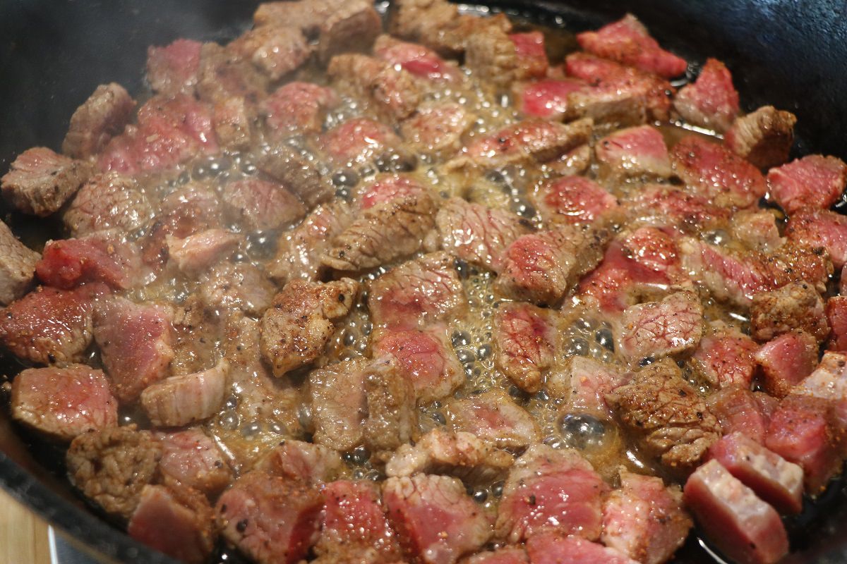 Brown beef in very hot pan