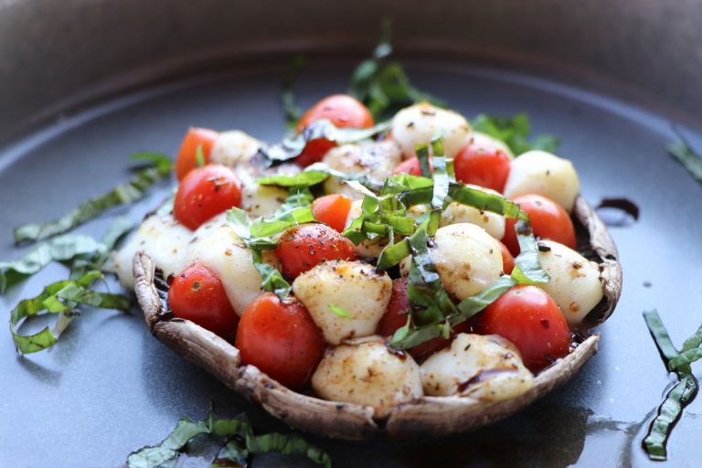 Garnish with basil and balsamic vinegar