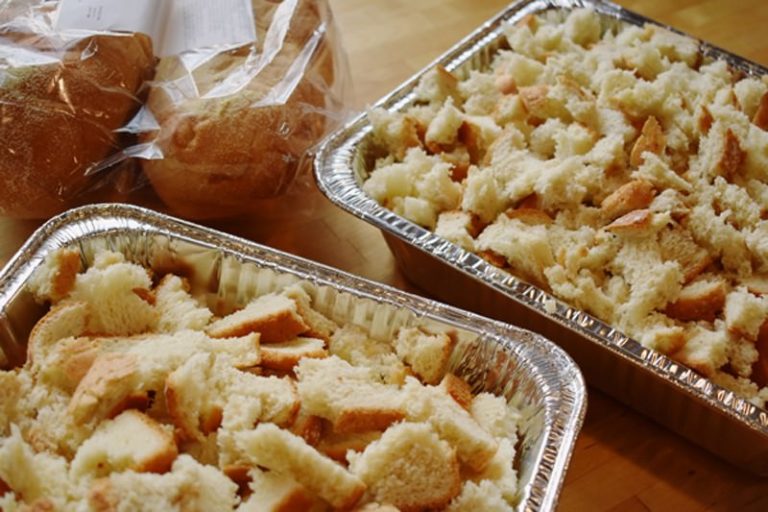 Tear bread into your preferred bite sized pieces