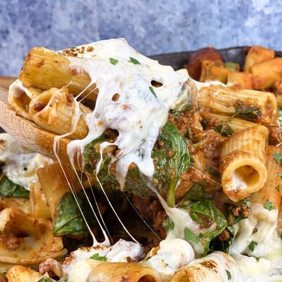 Cheesy Venison Pasta Bake recipe feature image