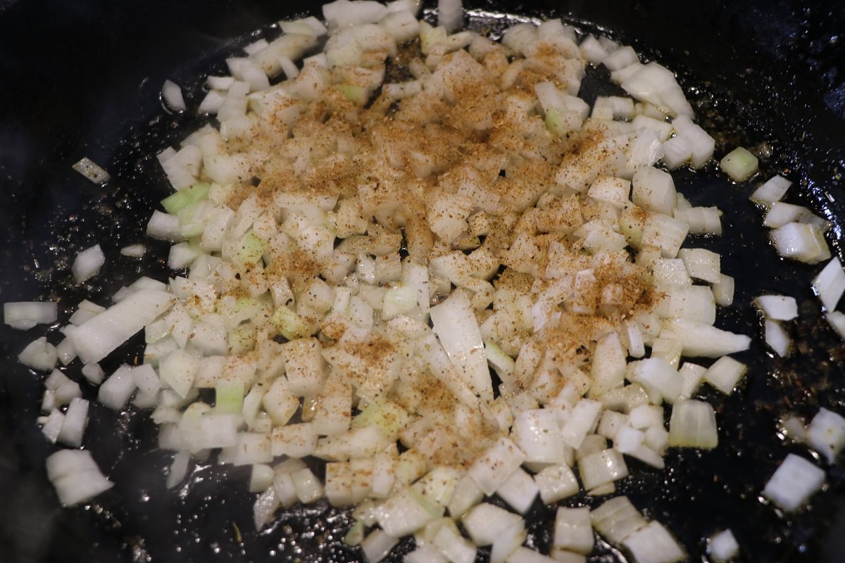 Saute onions over medium heat until softened