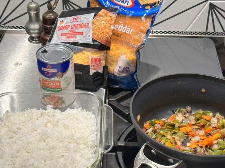 Thin layer of rice in a 8" x 8" glass baking dish