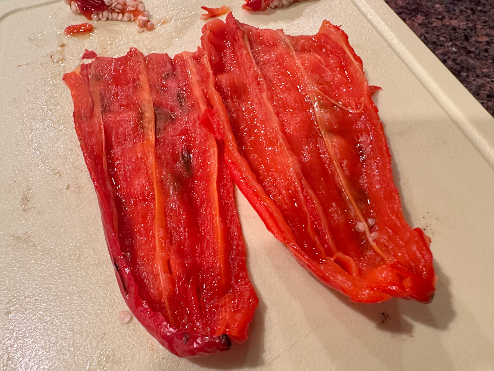 Roasted and deseeded Jimmy Nardello peppers