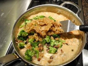 Mix in the broccoli and mushrooms