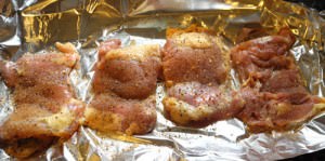 Season chicken with Raising the Steaks (try not to use a rub with sugar)