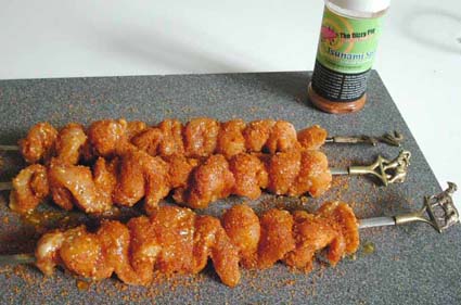 Skewer chicken strips, but not too tightly