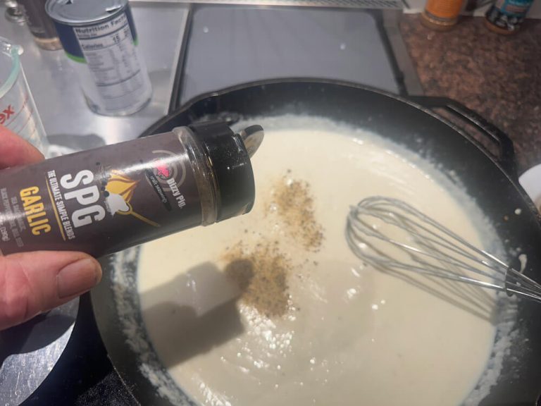 Taste and adjust seasoning with SPG Garlic (and optionally Raging River)