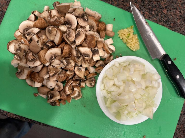 Chopped mushrooms and onion