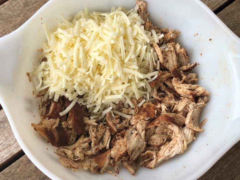 Shred chicken to make filling