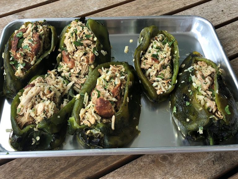 Stuff the chiles with chicken mixture