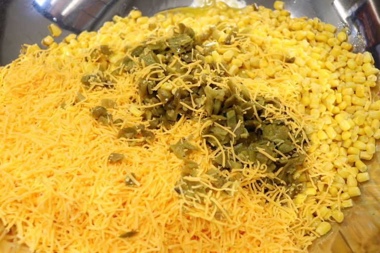 Mix corn, green chiles and cheese together