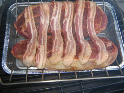 Lay bacon on beef