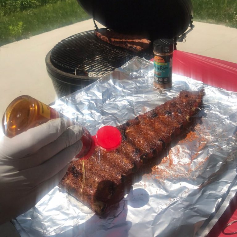 "Drizzle honey on bone side, and shake on a little more fresh seasoning