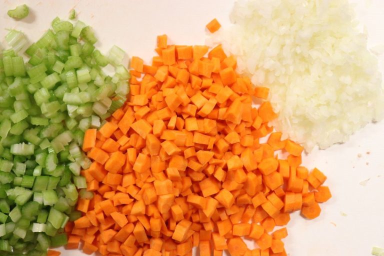 Diced onions, carrots, and celery