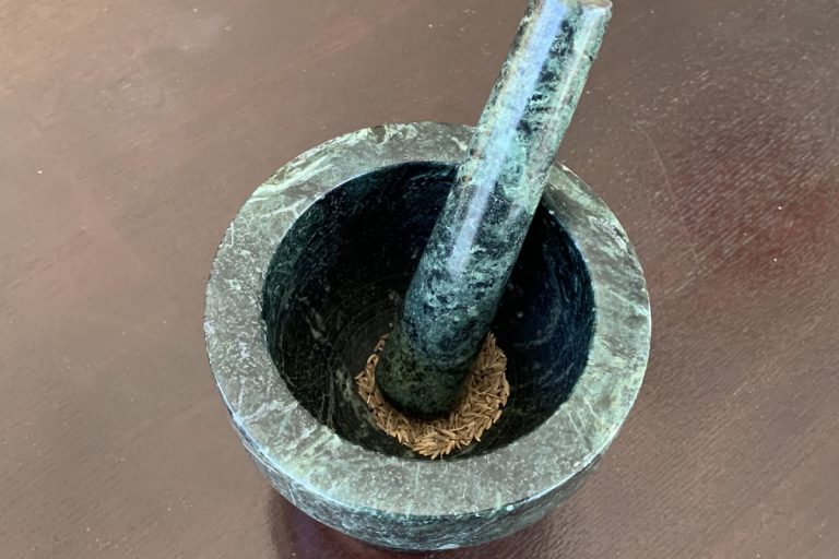 Toast cumin in pan until fragrant