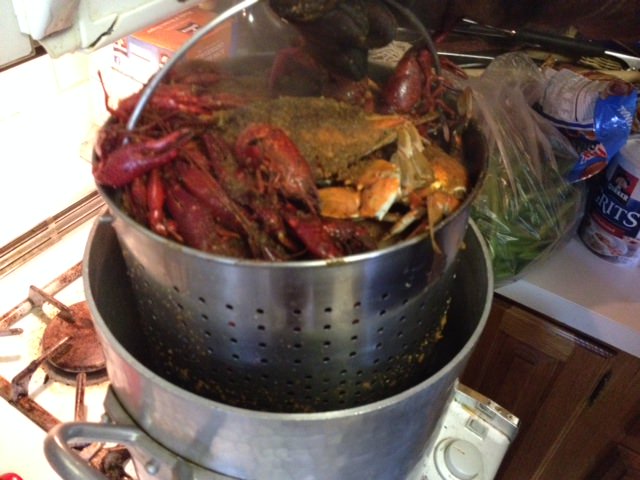 Steam approximately 20 minutes - crabs and crawfish will be bright red