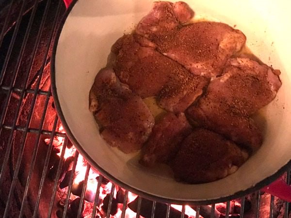 Preheat pan and pan sear chicken