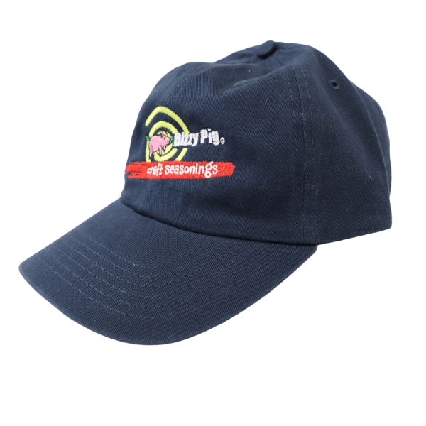 Hat with embroidery of Dizzy Pig Craft Seasonings logo