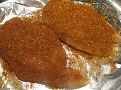 Generously season chicken breasts on both sides