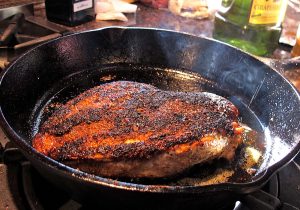 Deep brown pan-seared chicken