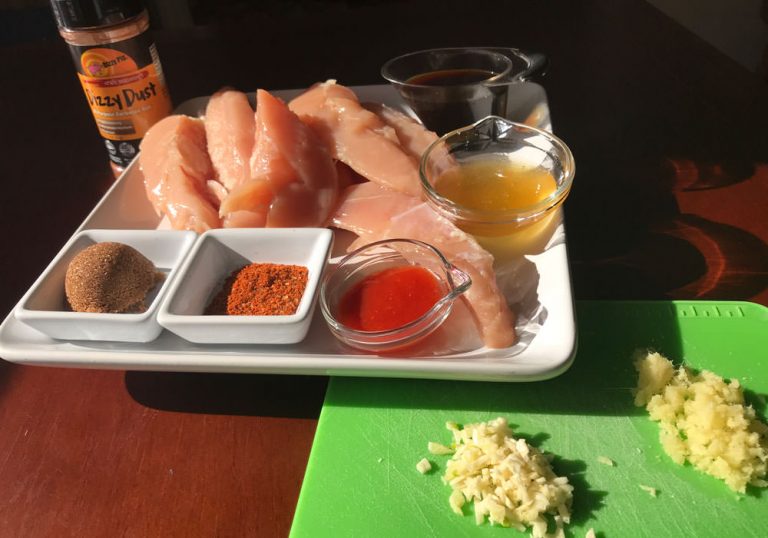 Simple ingredients for Easy sweet & spicy chicken
