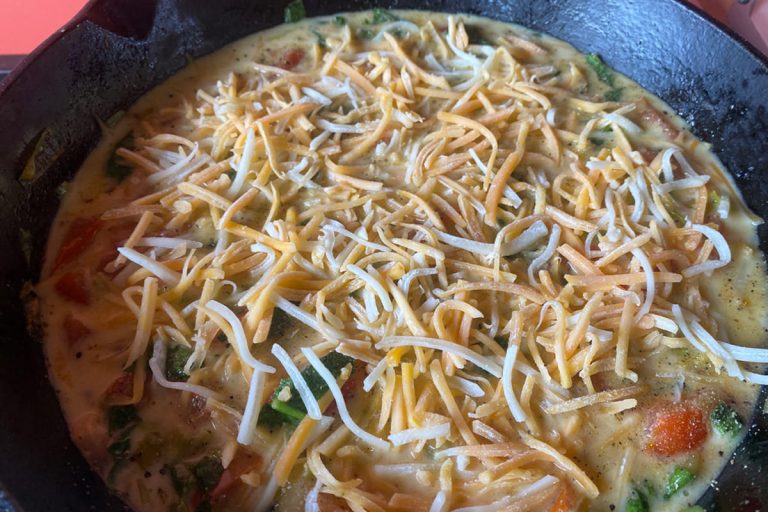 tomato. leek, cheese frittata