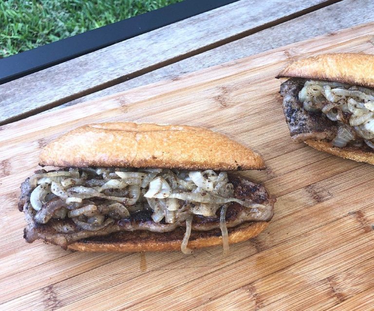 Assembled garlic butter steak sandwiches