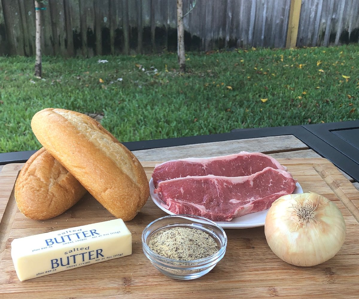 Ingredients for DrBBQ's Garlic Butter Steak Sandwiches with Grilled Onions