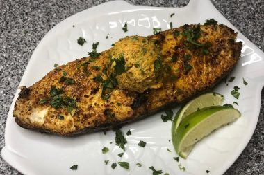 Grilled Halibut Steaks with Curry ish Lime Butter