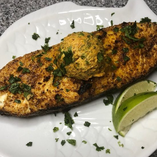 Grilled Halibut Steaks with Curry ish Lime Butter