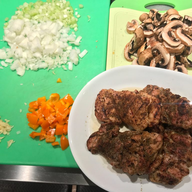 Chopped veggies and grilled chicken