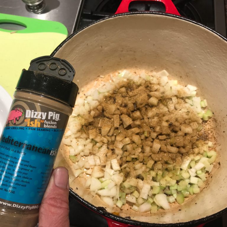 Sauté onion, celery and a few shakes of Mediterranean-ish