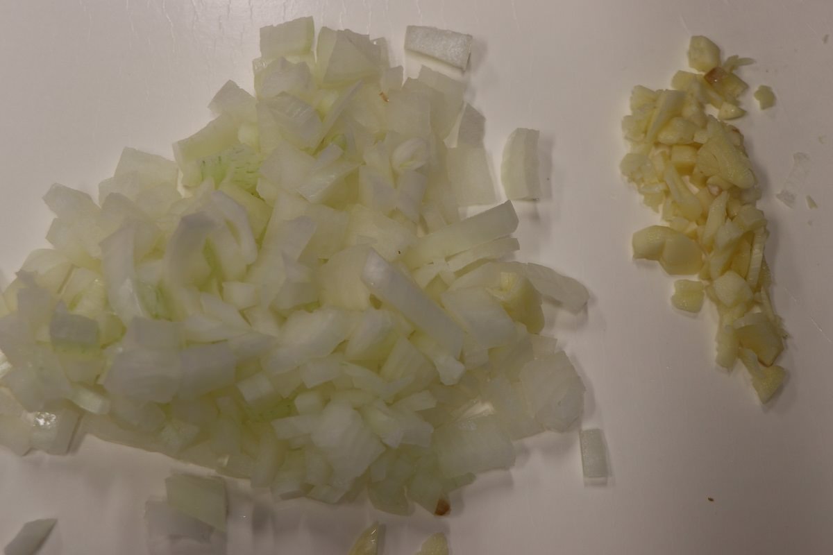 Diced onions and garlic