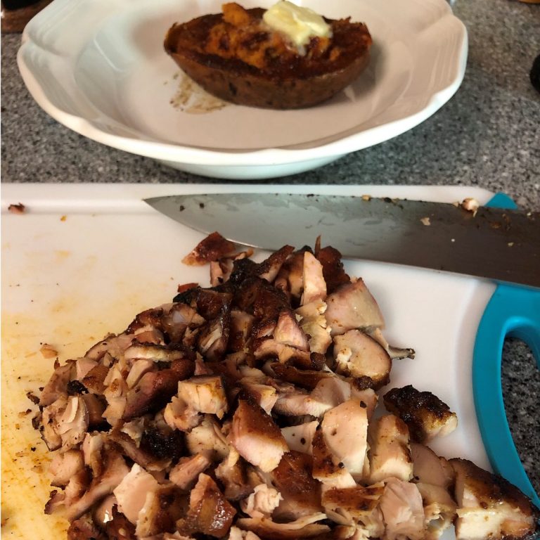 Chopped chicken ready to go on top