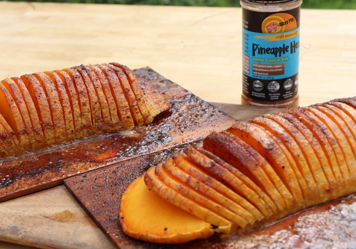Hasselback butternet squash with Pineapple Head seasoning