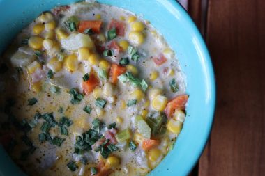 Hearty corn chowder with Mediterranean-ish seasoning