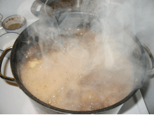 Bring brine to a hard boil