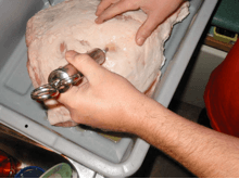 Pump brine into the ham