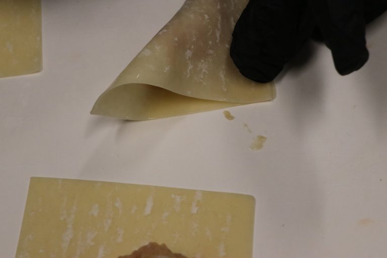 Fold each into a triangle shape and seal