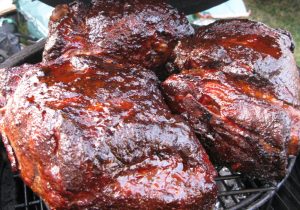 Juicy pork shoulder on the grill