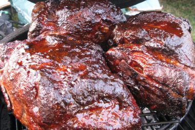 Juicy pork shoulder on the grill